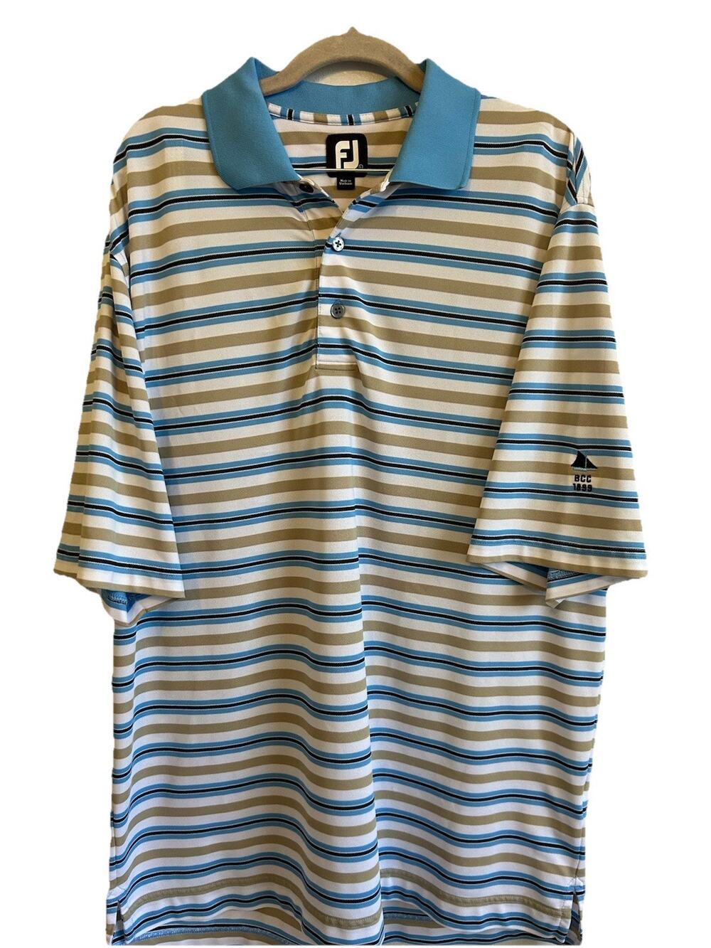 FootJoy Mens Shirt L Blue Brown Striped Golf Polo Active Preppy Skater Dad Shirt